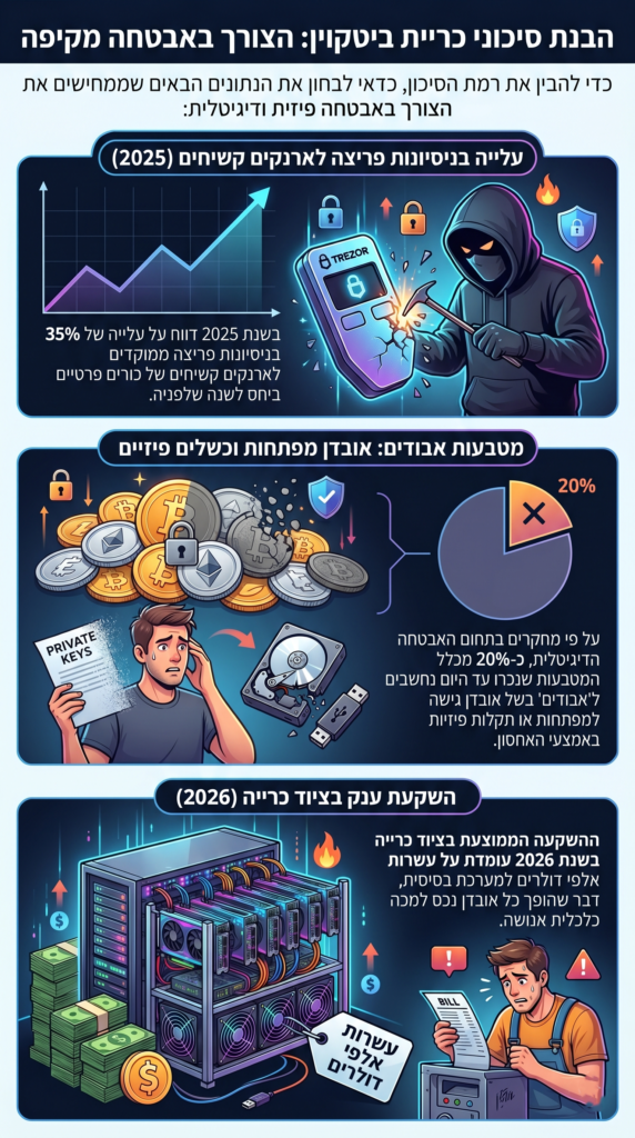 איך כריית ביטקוין יכולה להיות רווחית רק אם שומרים נכון על הנכסים? כריית ביטקוין ושמירה על ארנקי חומרה במתחם כספות בריקסטון מאובטח